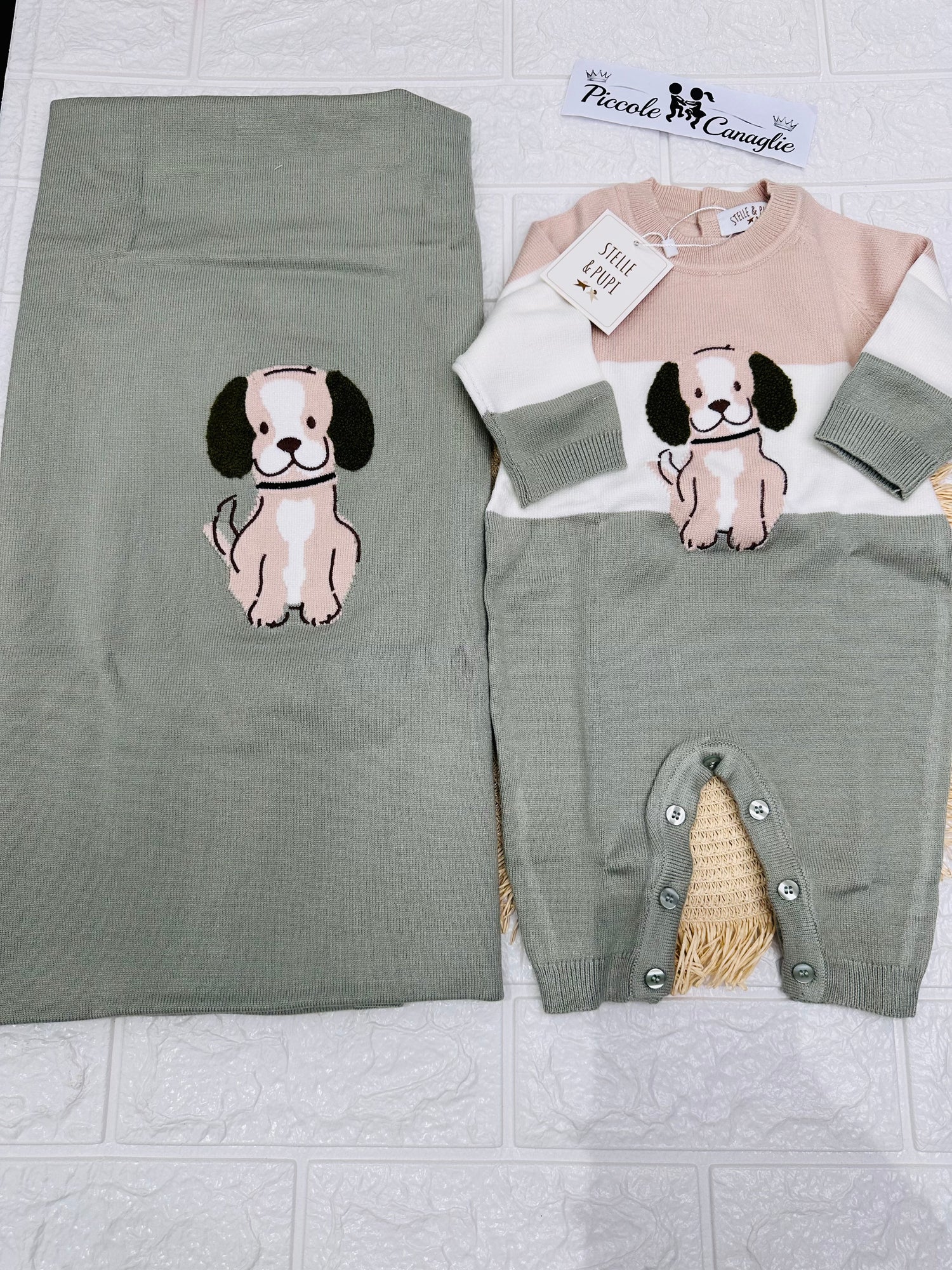 Set Nascita Stelle E Pupi Invernale Cagnolino  Verde Snbo1543m3