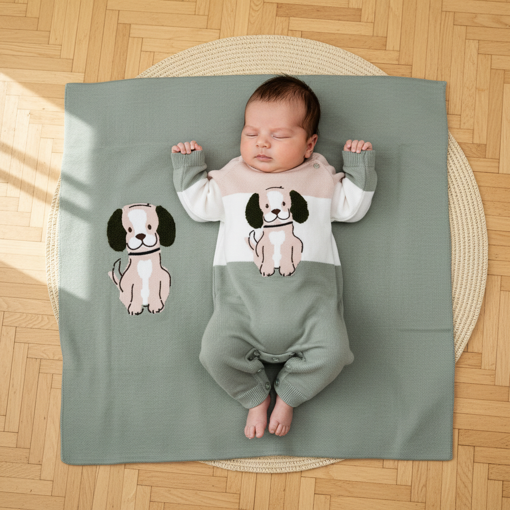 Set Nascita Stelle E Pupi Invernale Cagnolino  Verde Snbo1543m3