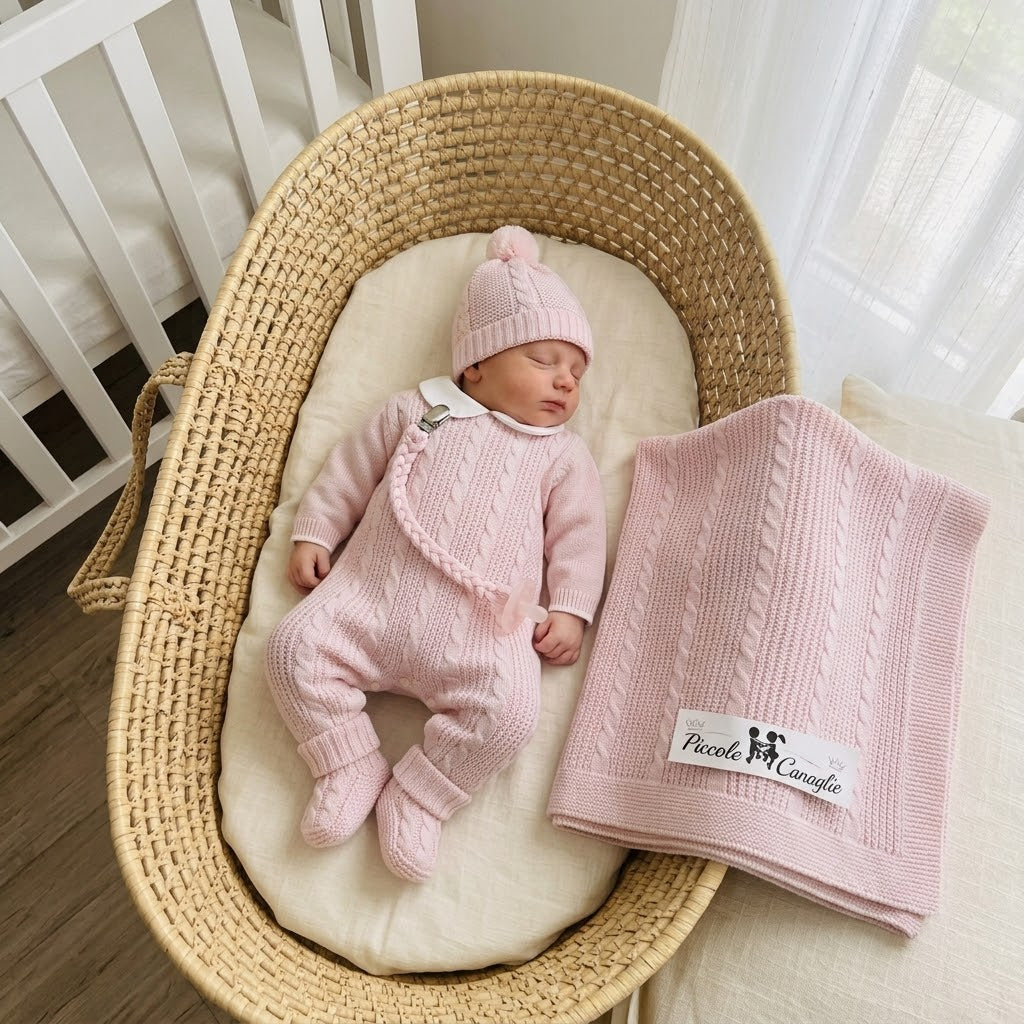 Set Nascita Tessuto Invernale Nazareno Gabrielli Intreccio Rosa  Ng3489 Dis 1