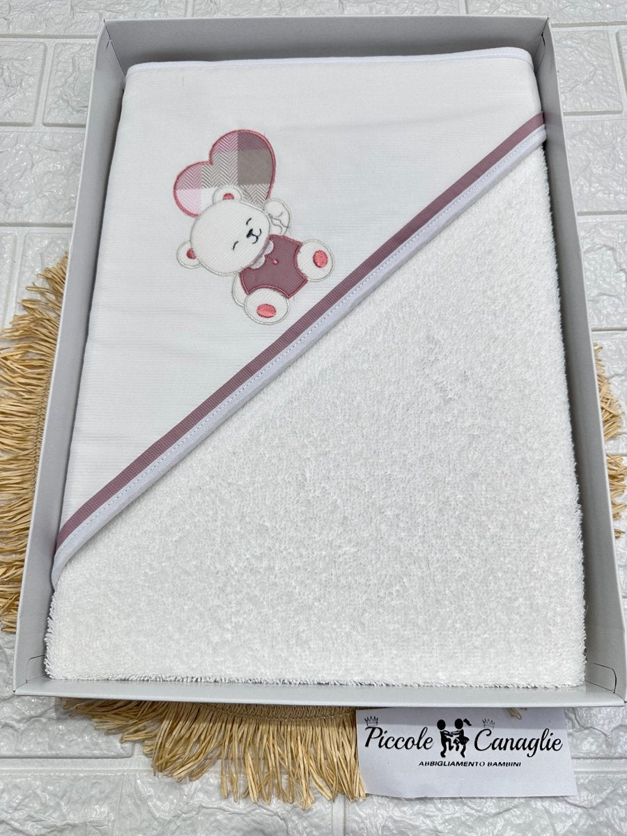 Accappatoio Cotone Orsetta Cuore Rosa Antico At001171 - Piccole Canaglie - PC26916