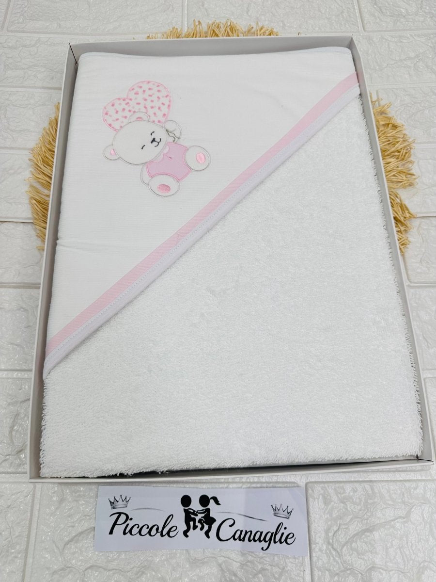 Accappatoio Cotone Orsetta Cuore Rosa At001171 - Piccole Canaglie - PC29999