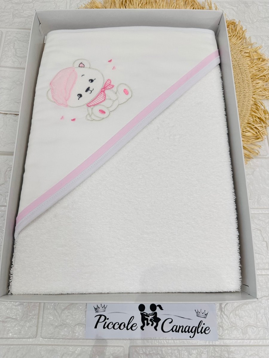 Accappatoio Neonato Cotone Orso Simpatico Rosa At001179 - Piccole Canaglie - PC29996