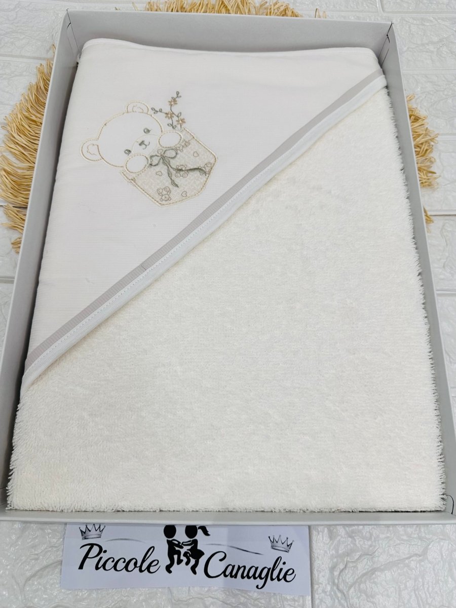 Accappatoio Neonato Cotone Orso Taschino Beige At001173 - Piccole Canaglie - PC29997