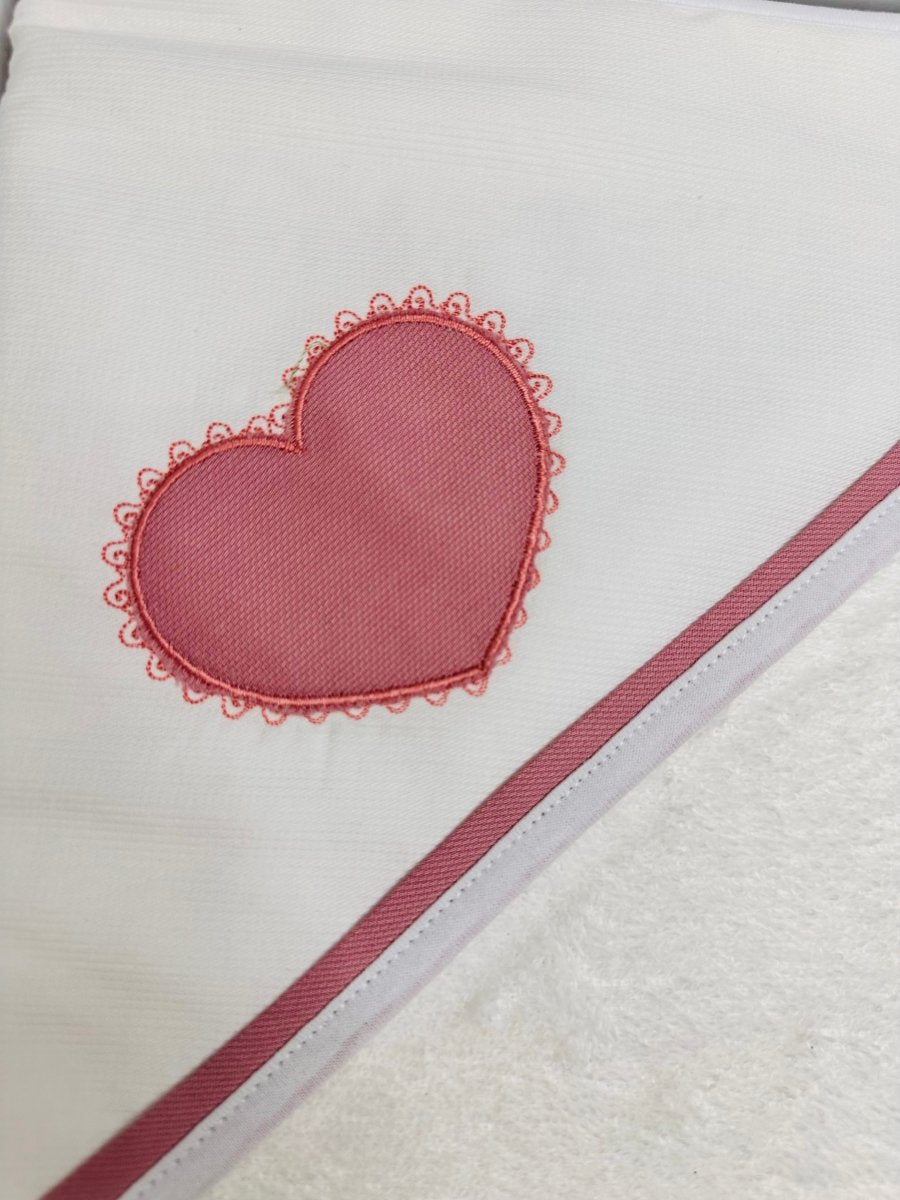 Accappatoio neonato dim 70x75 cuore rosa antico AT00105R - Piccole Canaglie - PC24057