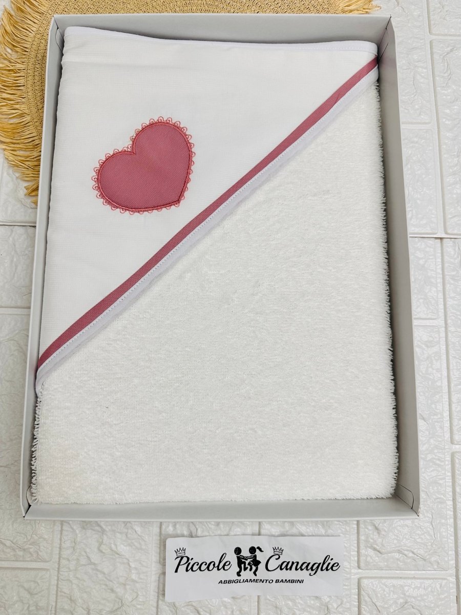 Accappatoio neonato dim 70x75 cuore rosa antico AT00105R - Piccole Canaglie - PC24057