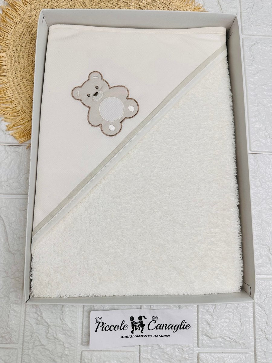 Accappatoio neonato dim 70x75 orso panna AT001167 - Piccole Canaglie - PC24054