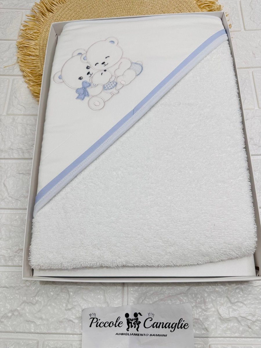 Accappatoio Neonato Orsi Abbracci At001177 Celeste - Piccole Canaglie - PC28432
