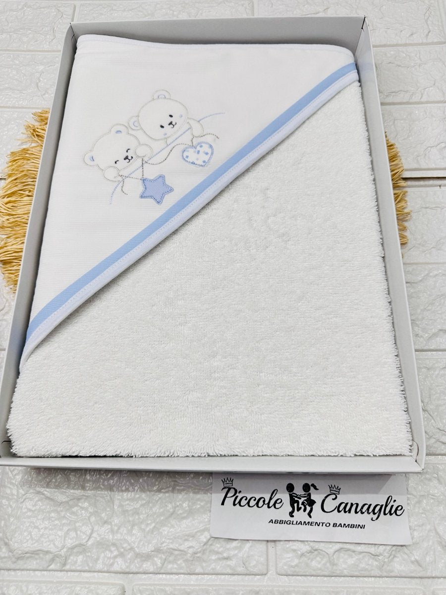 Accappatoio Neonato Orsi Stella E Cuore At001169 Celeste - Piccole Canaglie - PC28483
