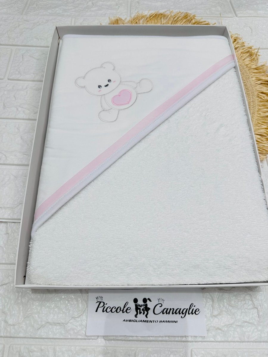 Accappatoio orso cuore rosa dim 70x75 AT001176 - Piccole Canaglie - PC27868