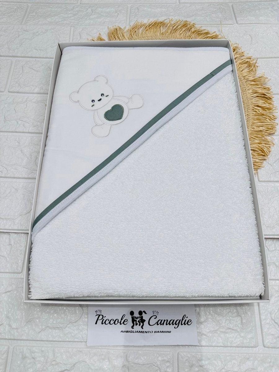 Accappatoio orso cuore verde dim 70x75 AT001176 - Piccole Canaglie - PC27865