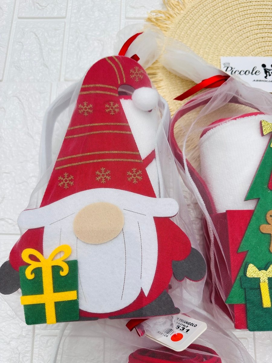 Accappatoio Triangolo dim 65x70 con Borsetta di Natale - Piccole Canaglie - PC23270