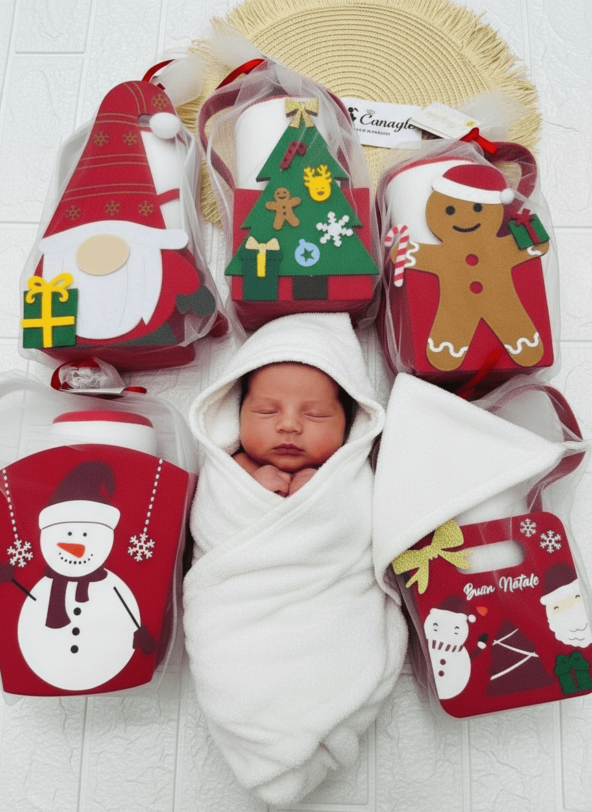 Accappatoio Triangolo dim 65x70 con Borsetta di Natale - Piccole Canaglie - PC23270