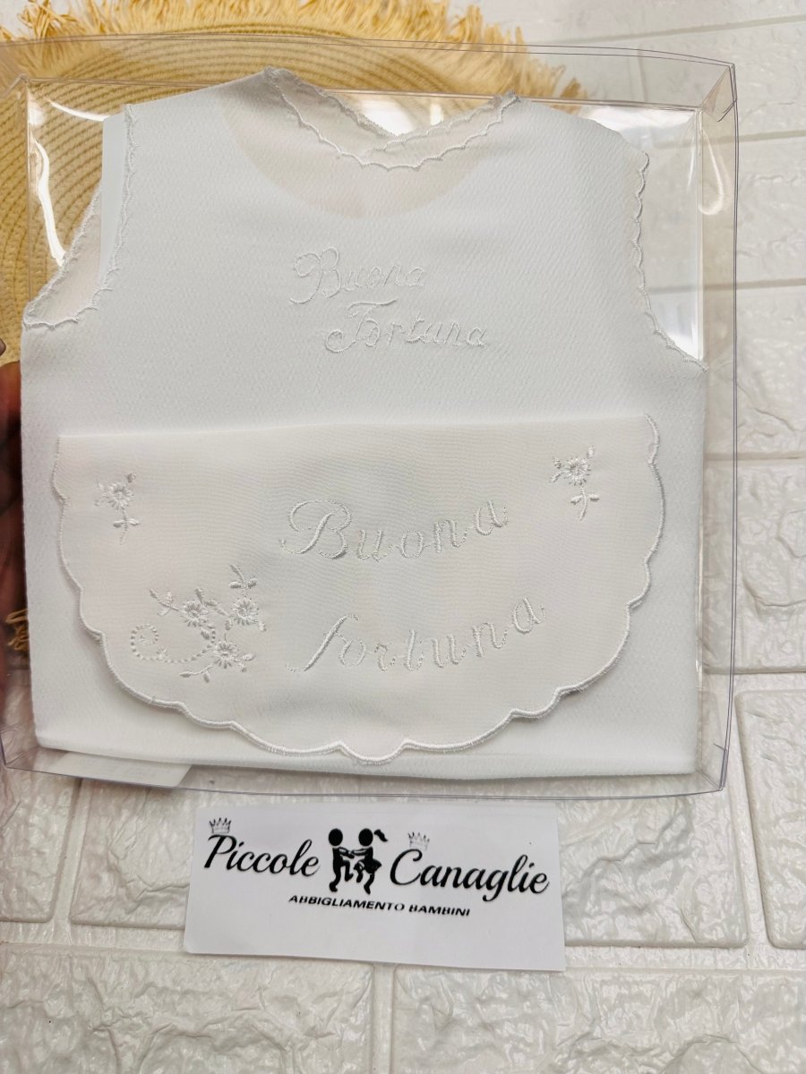 CamicIna Della Fortuna+Bavetta in Seta Bianca Csbv006 - Piccole Canaglie - PC25867