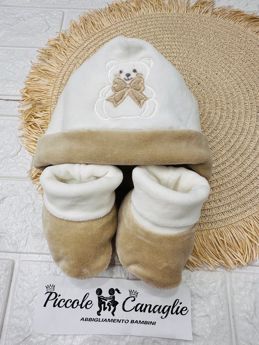 Capello + Babbucce Ciniglia Orso Fiocco 44514 Beige - Piccole Canaglie - PC28581