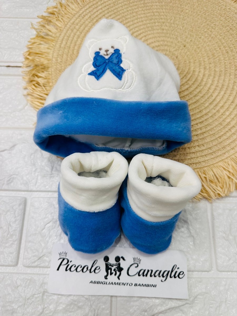 Capello + Babbucce Ciniglia Orso Fiocco 44514 Blu Oceano - Piccole Canaglie - PC28582