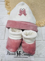 Capello + Babbucce Ciniglia Orso Fiocco 44514 Rosa Antico - Piccole Canaglie - PC28579