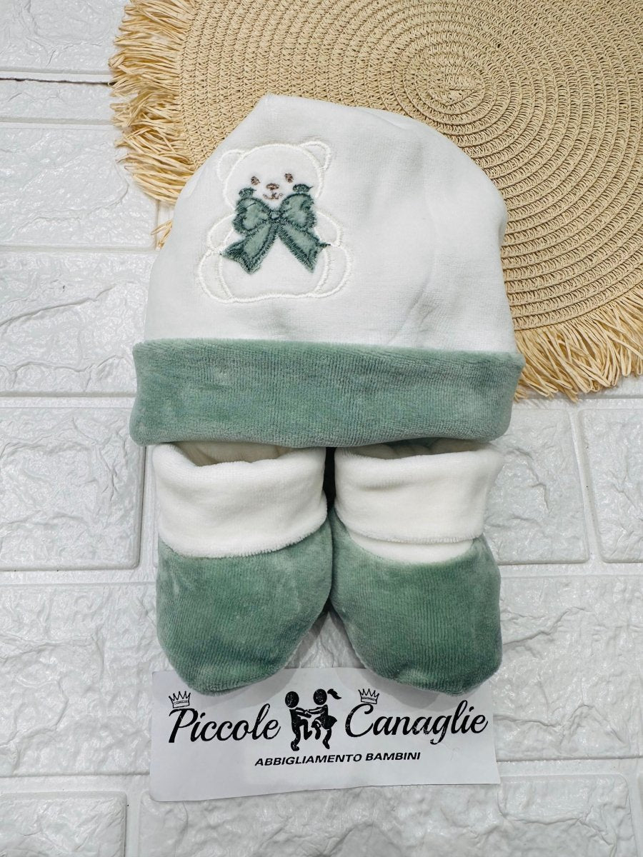 Capello + Babbucce Ciniglia Orso Fiocco 44514 Verde - Piccole Canaglie - PC28580