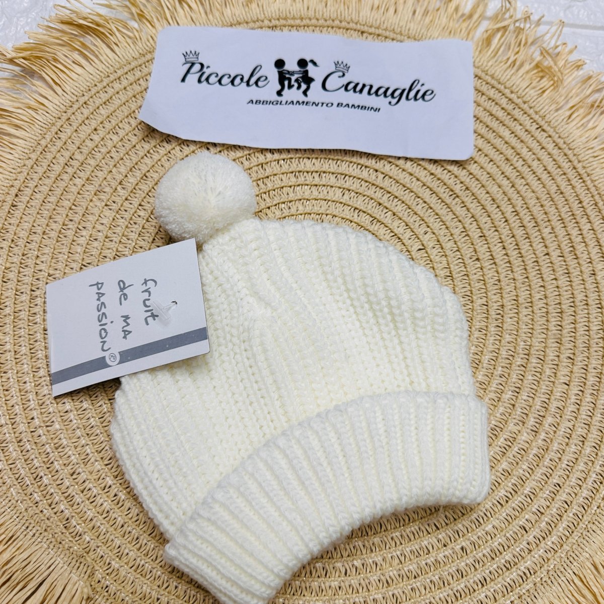 Cappellino PonPon bianco Taglia 0 - 6mesi - Piccole Canaglie - PC22916