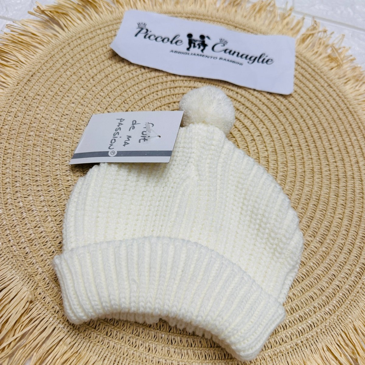 Cappellino PonPon bianco Taglia 0 - 6mesi - Piccole Canaglie - PC22916