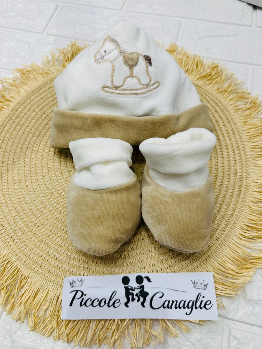 Cappello + babbucce ciniglia cavallino beige 44512 - Piccole Canaglie - PC29605
