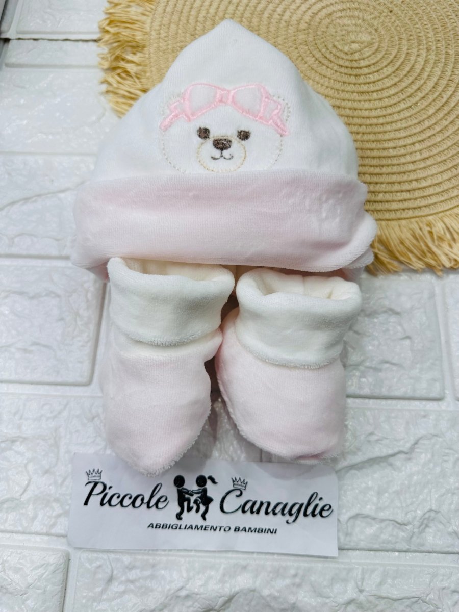Cappello + Babbucce Ciniglia Orsetta Fascia Rosa 44508 - Piccole Canaglie - PC28577
