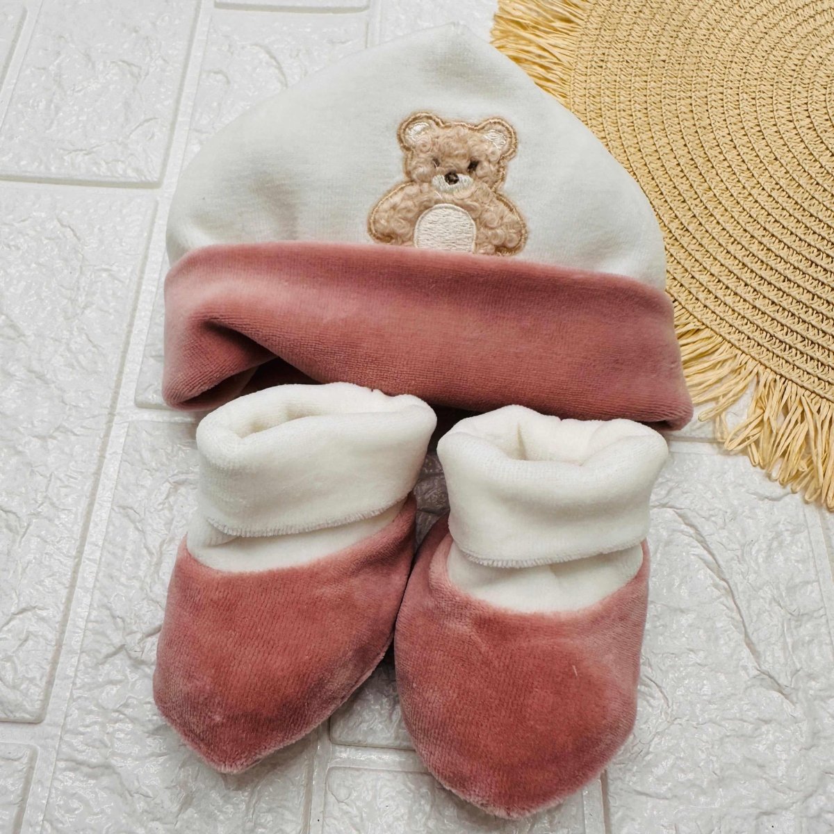 Cappello + babbucce ciniglia rosa antico 44407 - Piccole Canaglie - PC22309