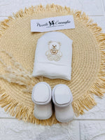 Cappello + babbucce cotone orso panna WSE8795 - Piccole Canaglie - PC26504