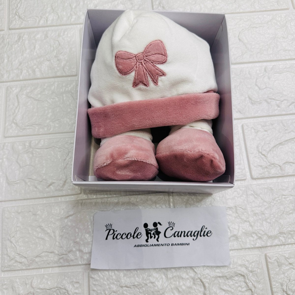 Cappello+ babbucce fiocco rosa antico 44413 - Piccole Canaglie - PC22809