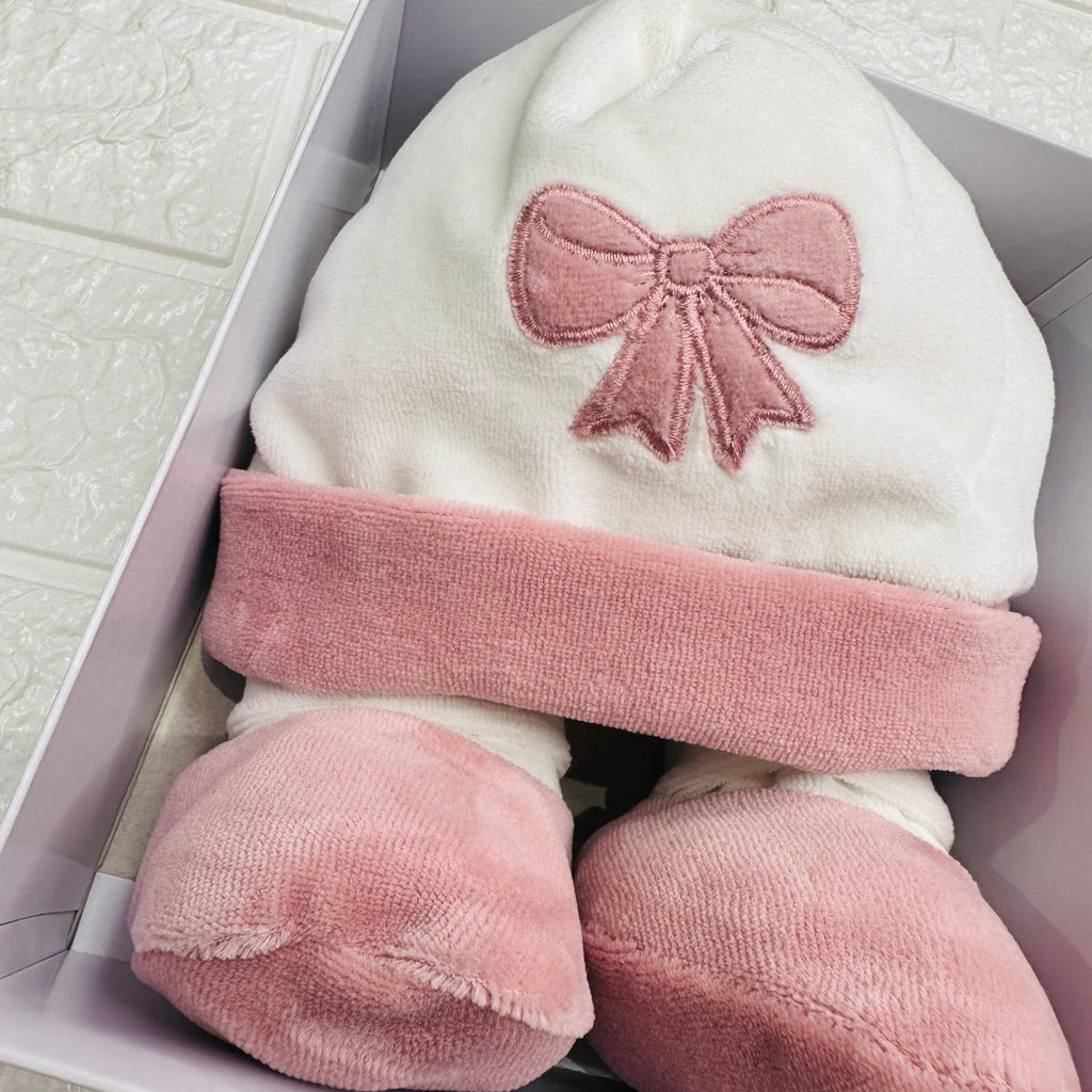 Cappello+ babbucce fiocco rosa antico 44413 - Piccole Canaglie - PC22809