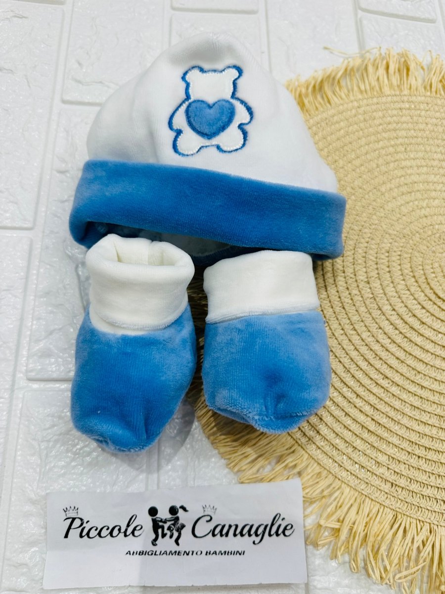 Cappello + Babbucce Orso Cuoricino Azzurro 45509 - Piccole Canaglie - PC29459