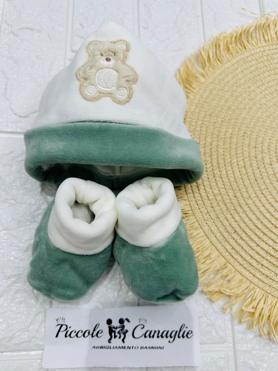 Cappello + Babbucce Orso Morbidoso Verde 44507 - Piccole Canaglie - PC29457