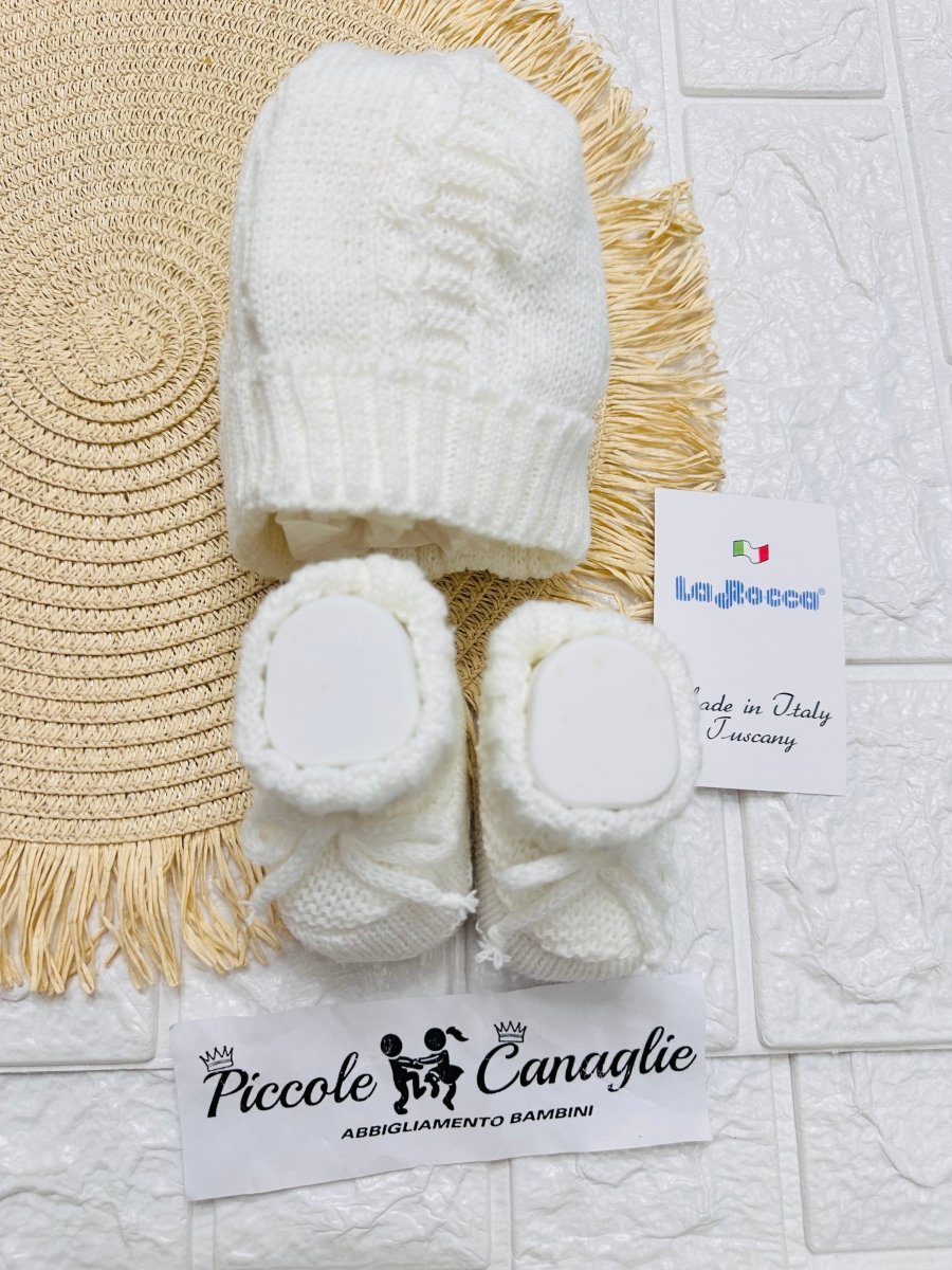 Cappello + Babbucce Taglia 0 - 3 mesi V149 bianco - Piccole Canaglie - PC24013