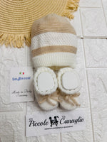 Cappello + babbucce taglia 0 - 3 mesi v150 fascia panna e Begie - Piccole Canaglie - PC24074