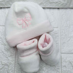 Cappello e babbucce ciniglia fiocco rosa - Piccole Canaglie - PC20125