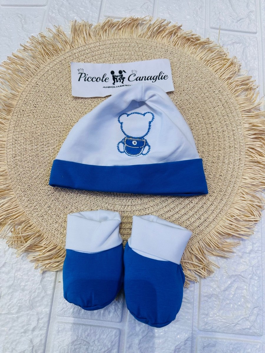 Cappello e babbucce neonato orso blu - Piccole Canaglie - 