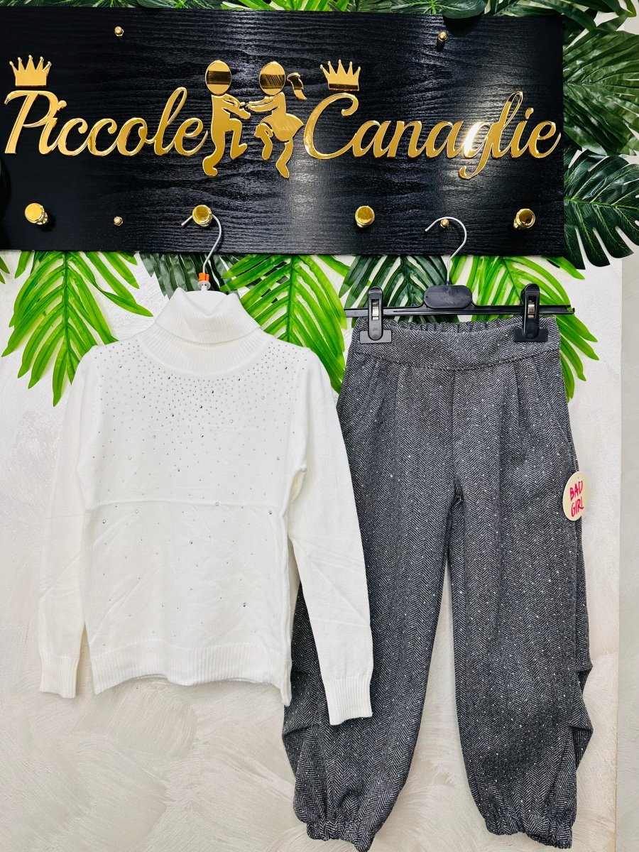 Completo Ballon Vogue brillantino Maglioncino Bianco - Piccole Canaglie - PC24093