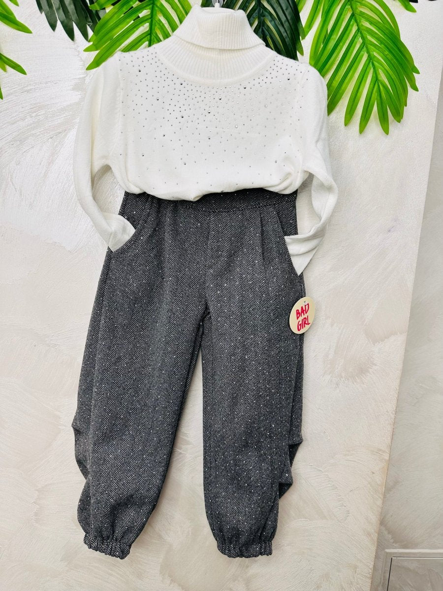 Completo Ballon Vogue brillantino Maglioncino Bianco - Piccole Canaglie - PC24093