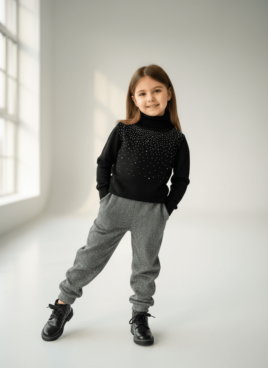 Completo Ballon Vogue brillantino Maglioncino Nero - Piccole Canaglie - PC24087