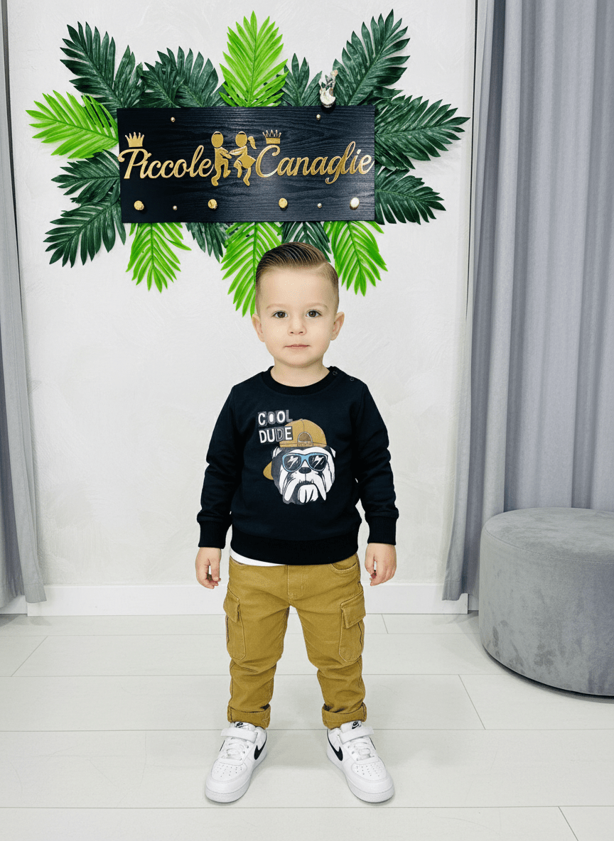 Completo Bulldog Style Felpato nero - Piccole Canaglie - PC23386