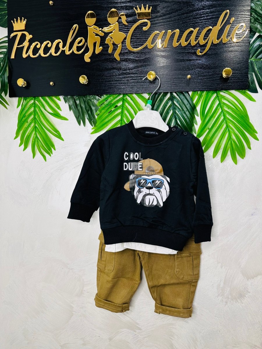 Completo Bulldog Style Felpato nero - Piccole Canaglie - PC23386