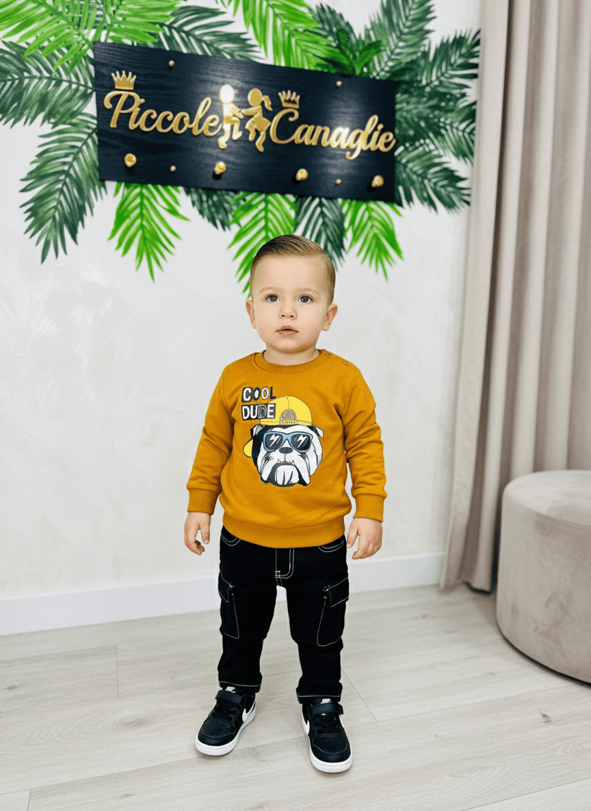 Completo Bulldog Style Felpato Senape - Piccole Canaglie - PC23391