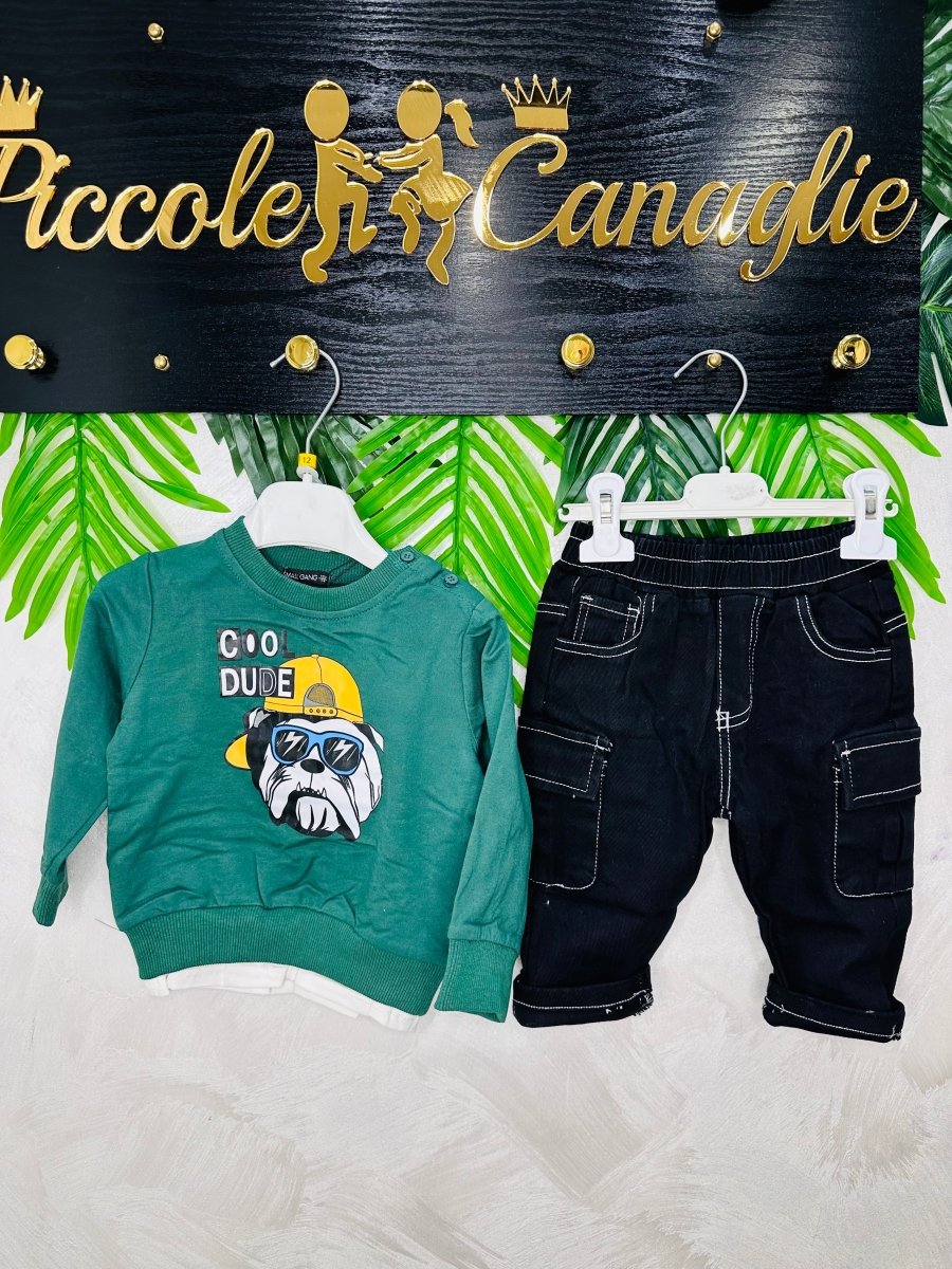 Completo Bulldog Style Felpato verde - Piccole Canaglie - PC23396