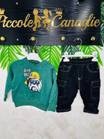 Completo Bulldog Style Felpato verde - Piccole Canaglie - PC23396
