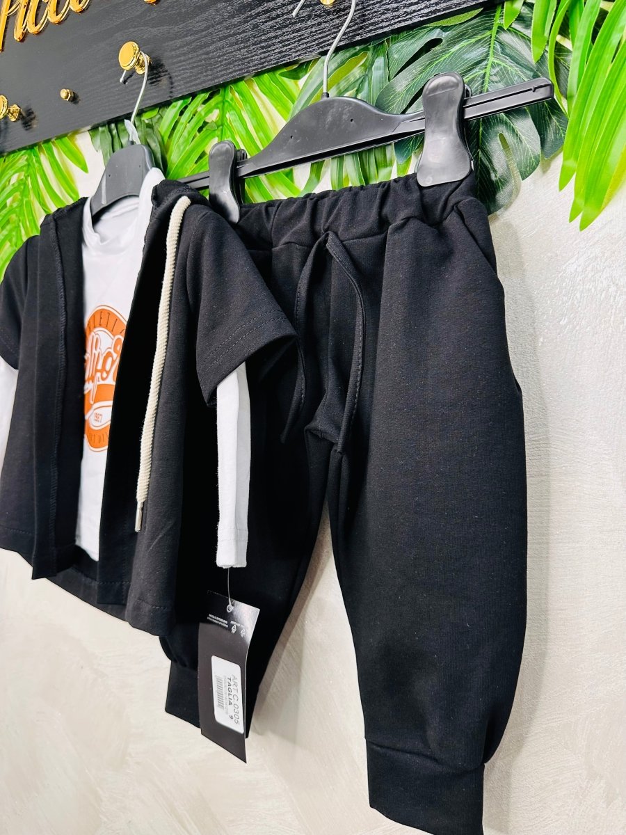 Completo California nero baby cotone - Piccole Canaglie - PC26168