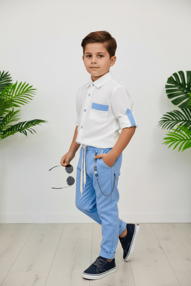 Completo Camicia & Pantalone Avio - Piccole Canaglie - PC27735