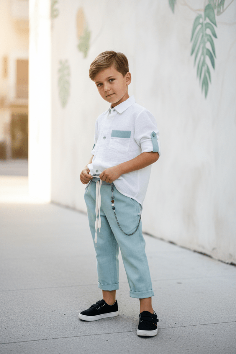Completo Camicia & Pantalone Verde Salvia - Piccole Canaglie - PC27747