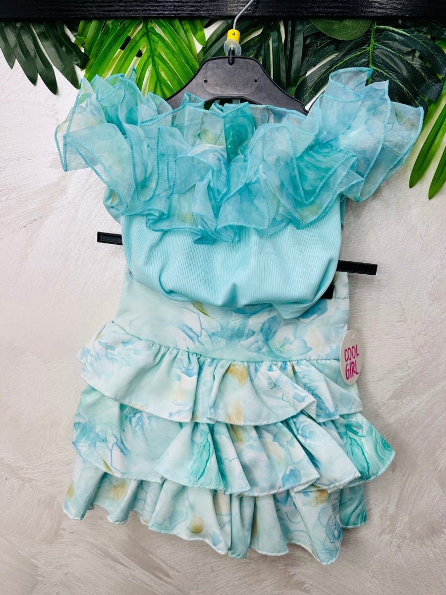 Completo Chic Flowers Verde Acqua - Piccole Canaglie - PC27639