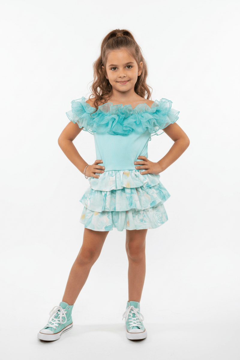 Completo Chic Flowers Verde Acqua - Piccole Canaglie - PC27639