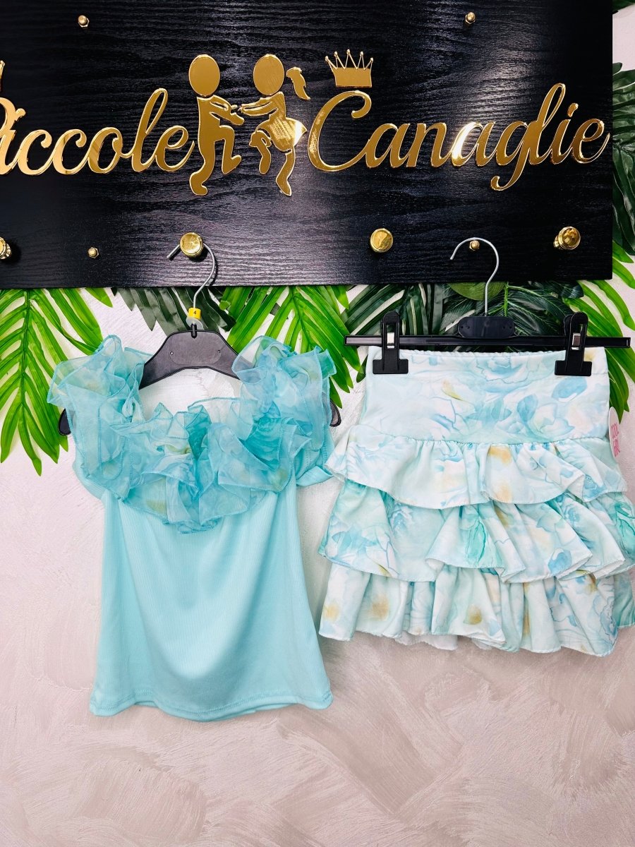 Completo Chic Flowers Verde Acqua - Piccole Canaglie - PC27639