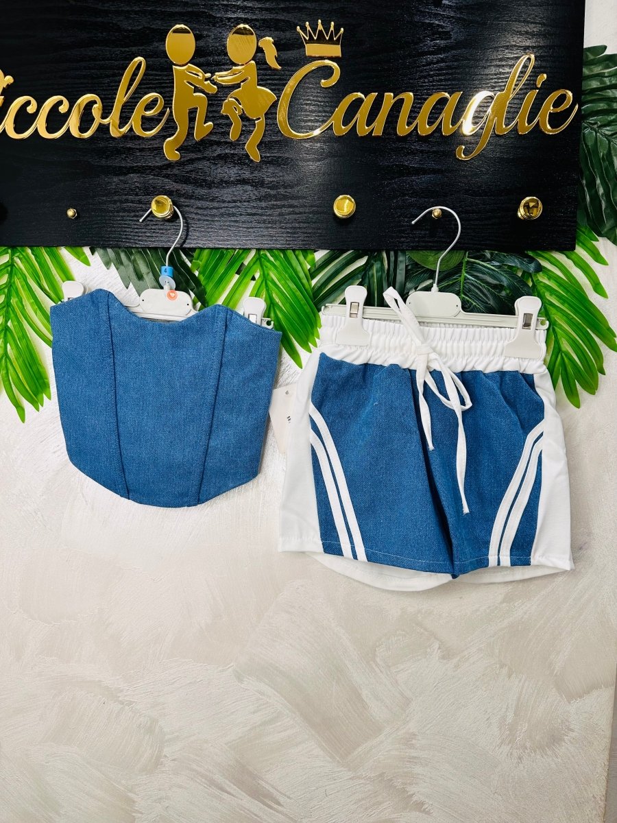 Completo corpetto Denim 9877 bianco - Piccole Canaglie - PC27763